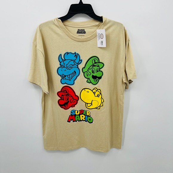 Super Mario Men's Graphic T-Shirt in Beige Size Large - Picture 1 of 4